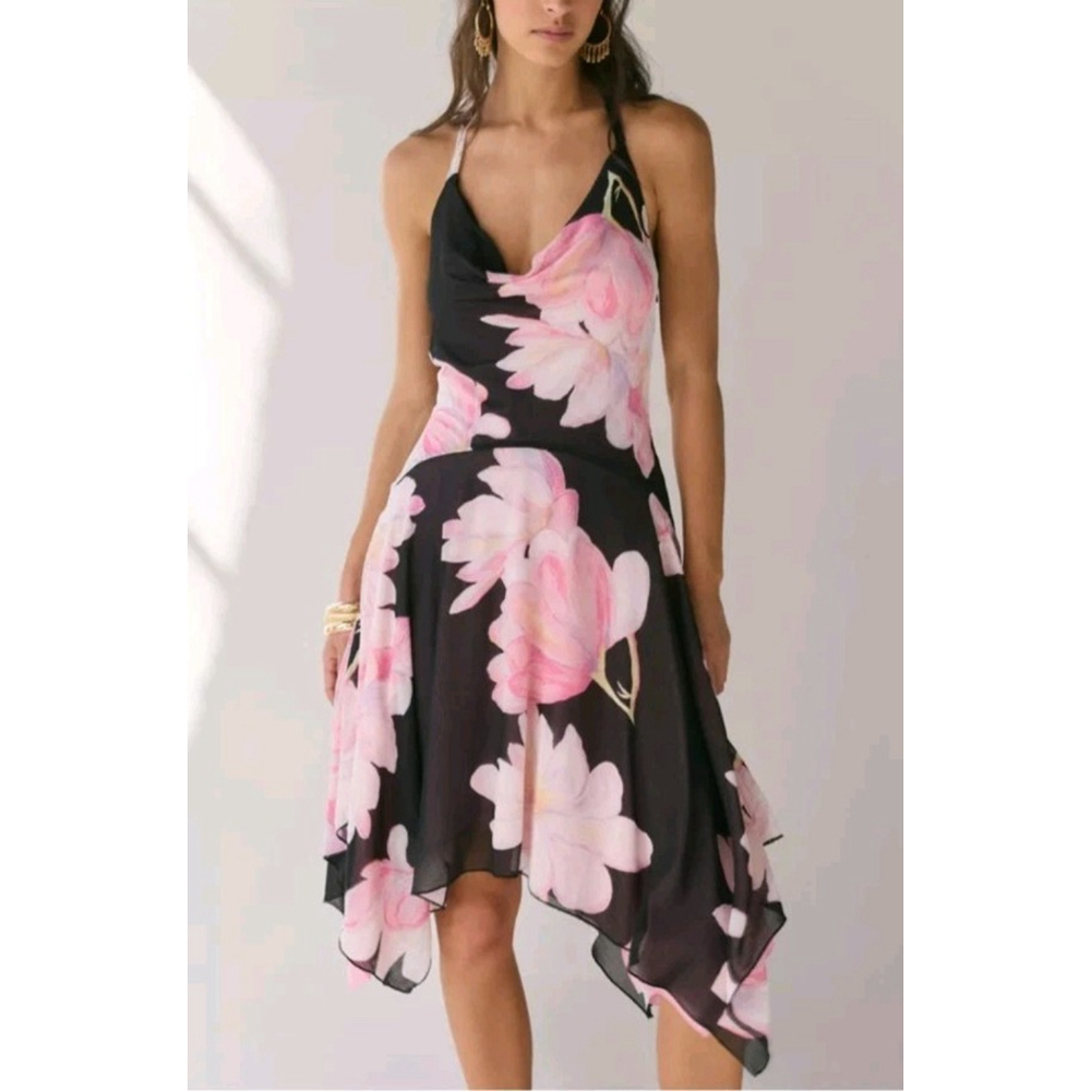 Kimchi Blue Urban Outfitters Camilla Cowl-Neck Halter Floral Boho Midi Dress NWT
